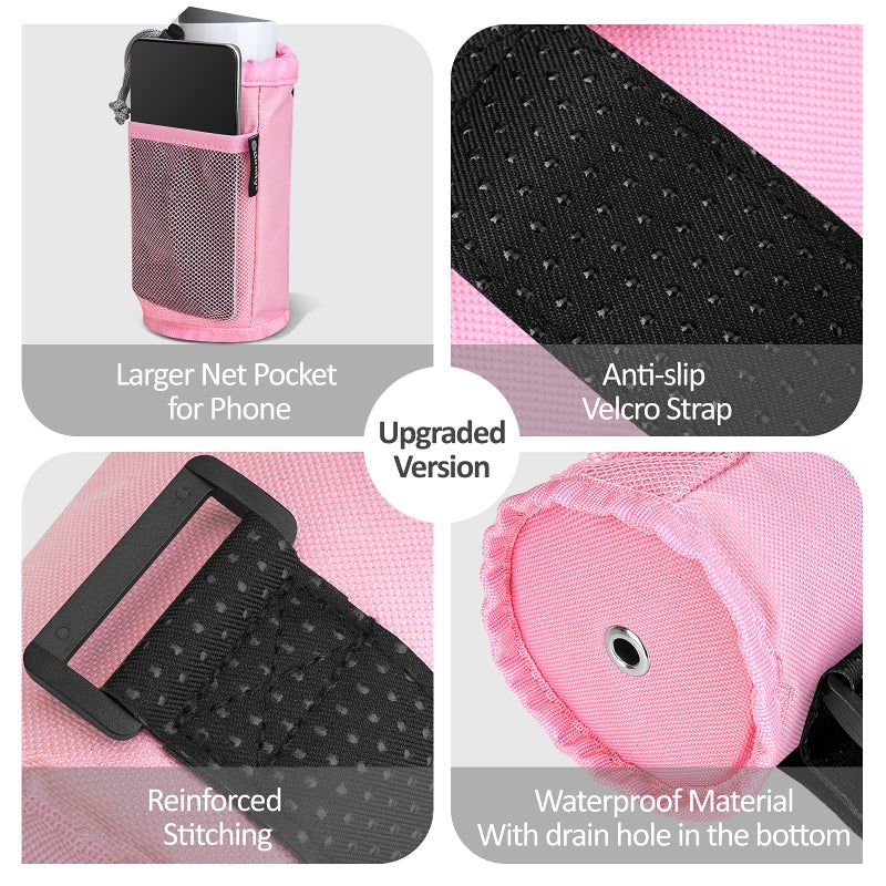 GEARV 2Pack Cup Holder for Bike, Scooter and Wheelchair, Water Bottle Holder for UTV/ATV, Walker, Golf Cart and Beach, Universal Drink Holder Accessories with Net Pocket and Cord Lock (Pink) - Image 2